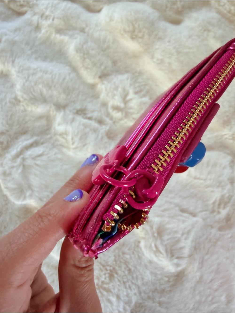 Betsey Johnson Pink Metallic Card Holder Wallet with Colorful Ring Pop Accents - Picture 5 of 12